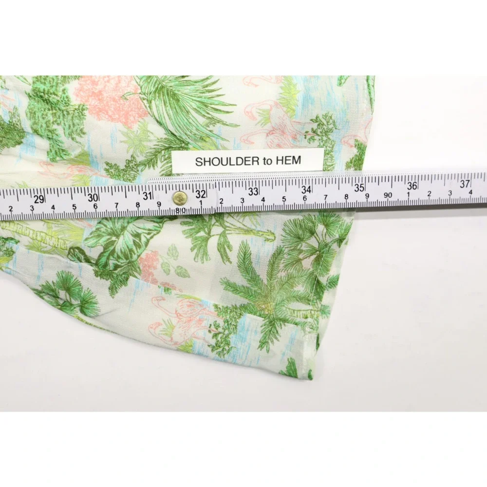 Vineyard Vines Girls Smocked Waist Dress Green Pink Palms Viscose Sz XL(16) NWT - Picture 6 of 9